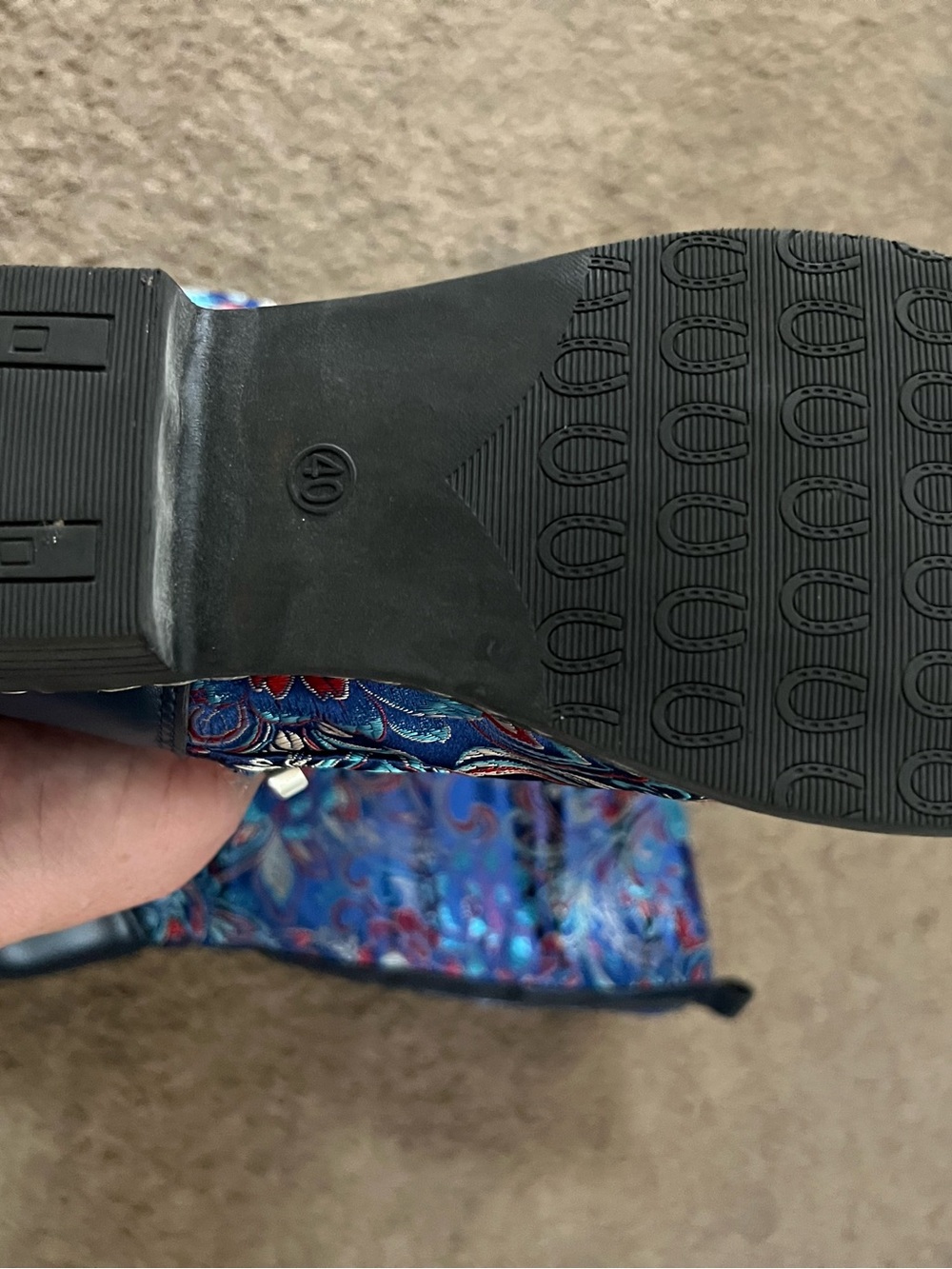 Floral Embroidered Navy Lace-Up Women's Boots - Picture 4 of 5
